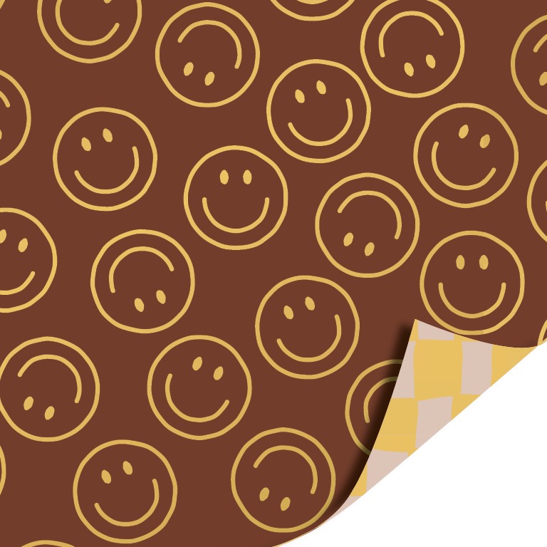 *Kadopapier / inpakpapier `Smiley`s mokka` bruine smiley`s ( 30cmx1meter ) - Afbeelding 2