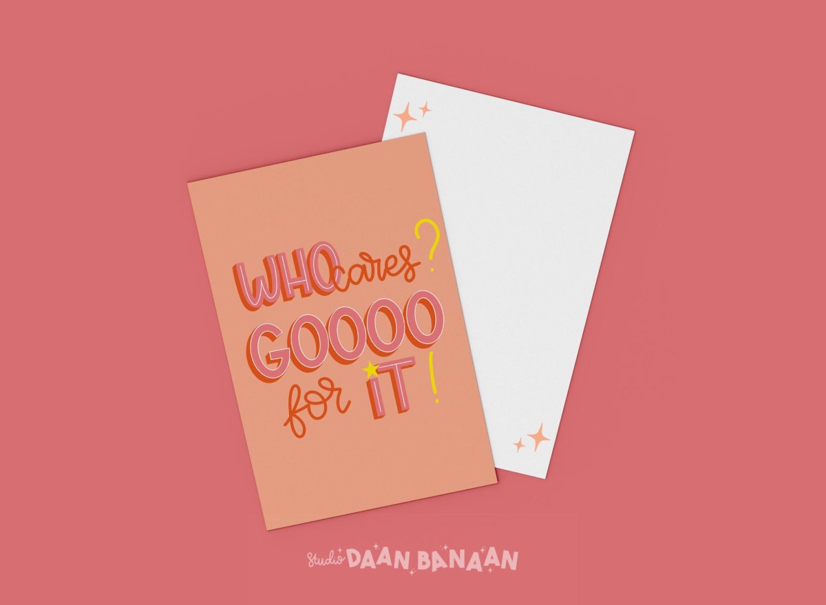 Studio Daan Banaan , kaart A6 `Who cares goooo for it! ` - Afbeelding 2