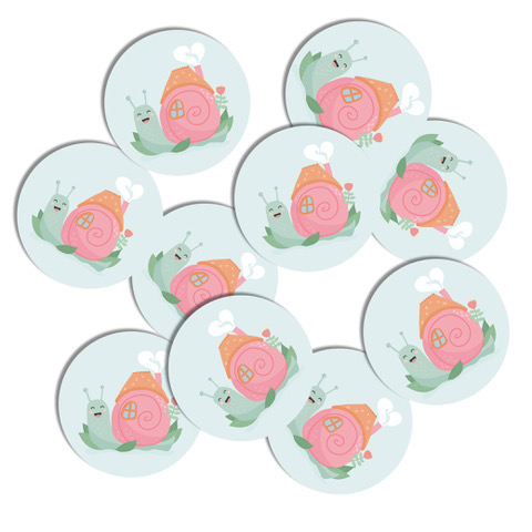 *Tante kaartje , sticker 50 mm Slakje roze oranje mint, per 10 stuks - Afbeelding 4